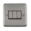 Curved Stainless Steel 10AX Ingot 3 Gang 2 Way Plate Switch - Black Trim - SE Home
