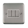 Curved Stainless Steel 10AX Ingot 3 Gang 2 Way Plate Switch - White Trim - SE Home