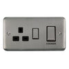 Curved Stainless Steel 45A Ingot 2 Gang DP Switch With 13A DP Switched Socket - Black Trim - SE Home