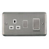 Curved Stainless Steel 45A Ingot 2 Gang DP Switch With 13A DP Switched Socket - White Trim - SE Home