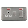 Curved Stainless Steel 45A Ingot 2 Gang DP Switch With 13A DP Switched Socket & Neons - White Trim - SE Home
