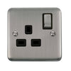 Curved Stainless Steel 13A Ingot 1 Gang DP Switched Socket - Black Trim - SE Home