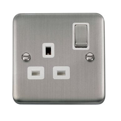 Curved Stainless Steel 13A Ingot 1 Gang DP Switched Socket - White Trim - SE Home