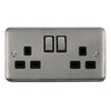 Curved Stainless Steel 13A Ingot 2 Gang DP Switched Socket - Black Trim - SE Home