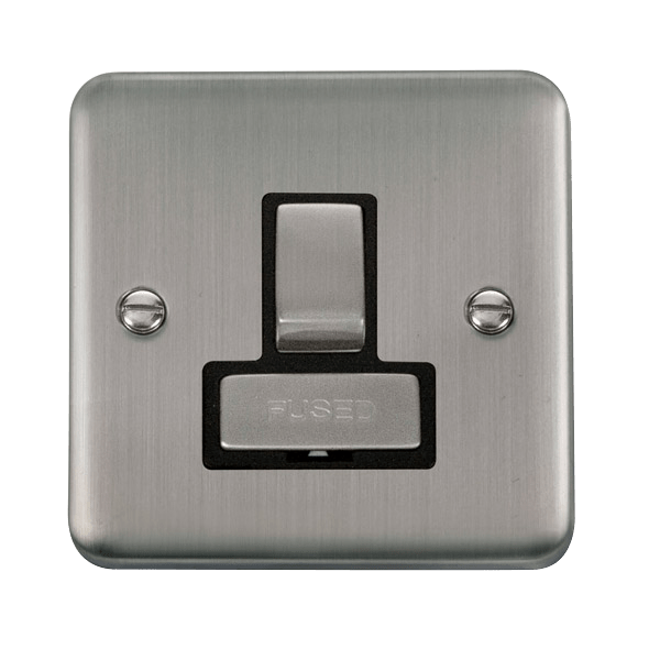 Curved Stainless Steel 13A Ingot Fused Connection Unit Switched - Black Trim - SE Home