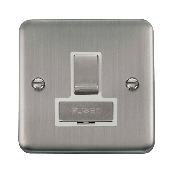 Curved Stainless Steel 13A Ingot Fused Connection Unit Switched - White Trim - SE Home