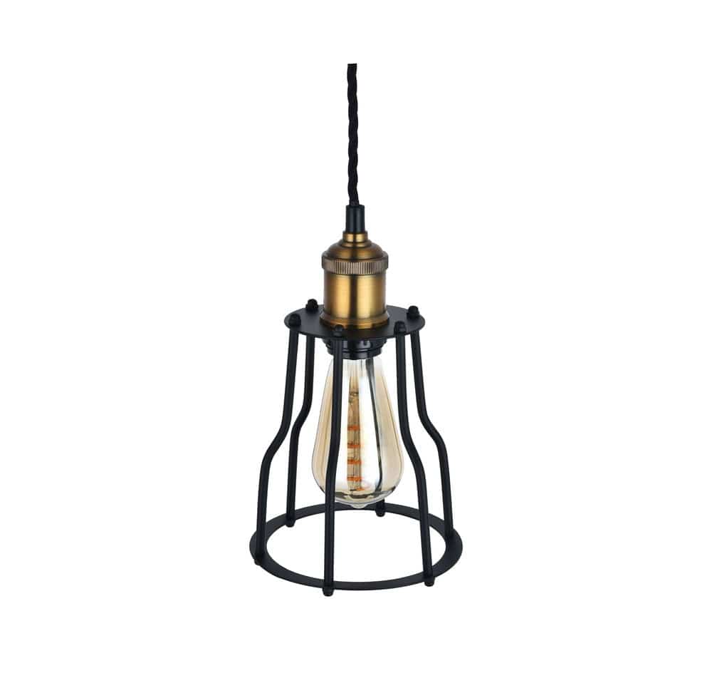 Denman Cone Industrial Black Cage Pendant Light - SE Home