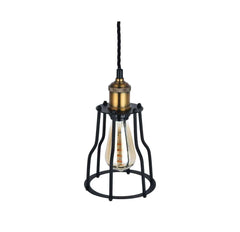 Denman Cone Industrial Black Cage Pendant Light - SE Home