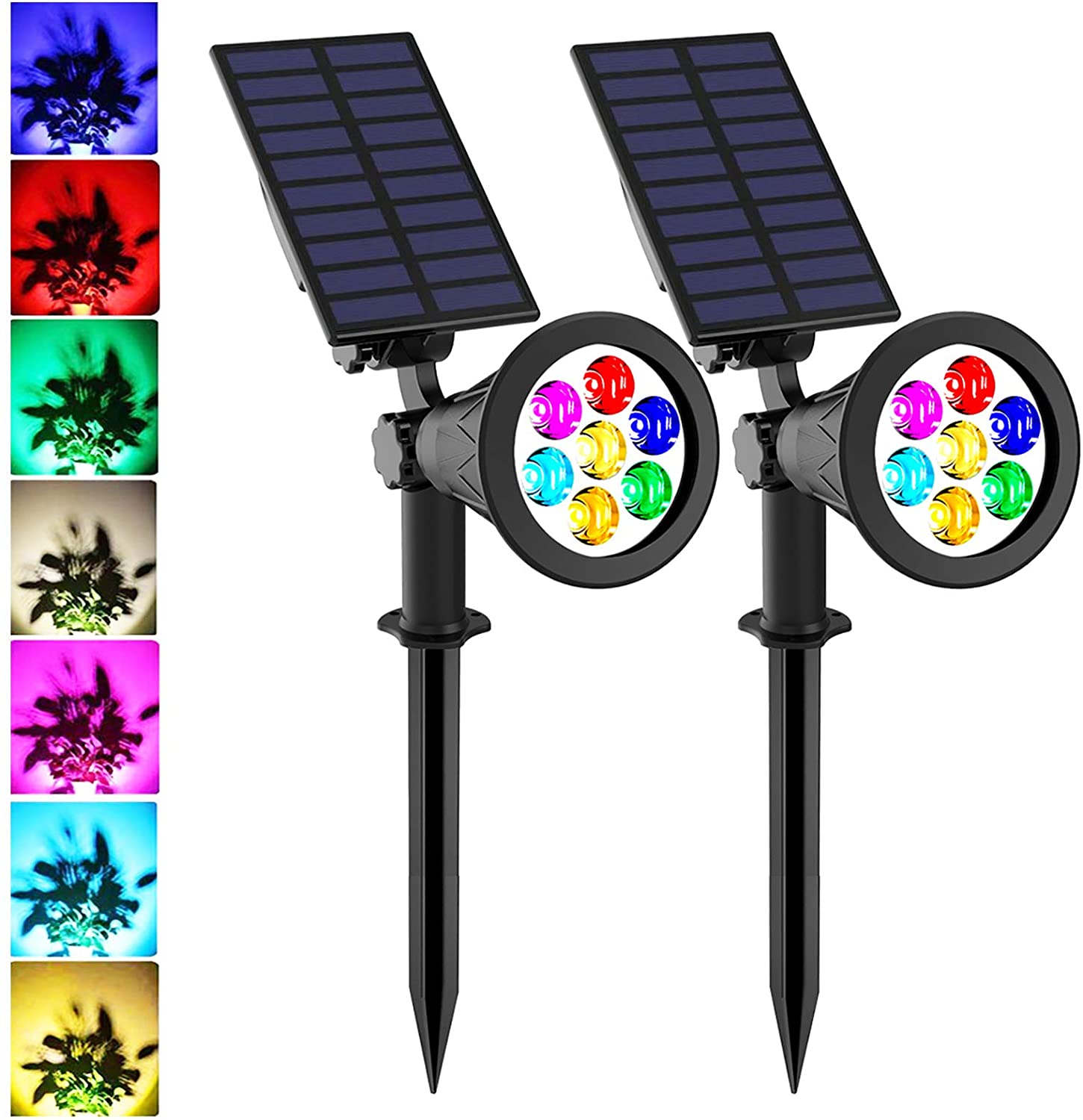 LED Solar RGB Spotlights, 7W Solar Spike Garden Light Pack of 2