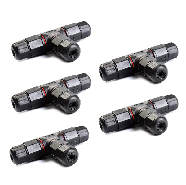 Junction Box Cable Connector Waterproof Outdoor/External (3 Way Black) Pack of 5