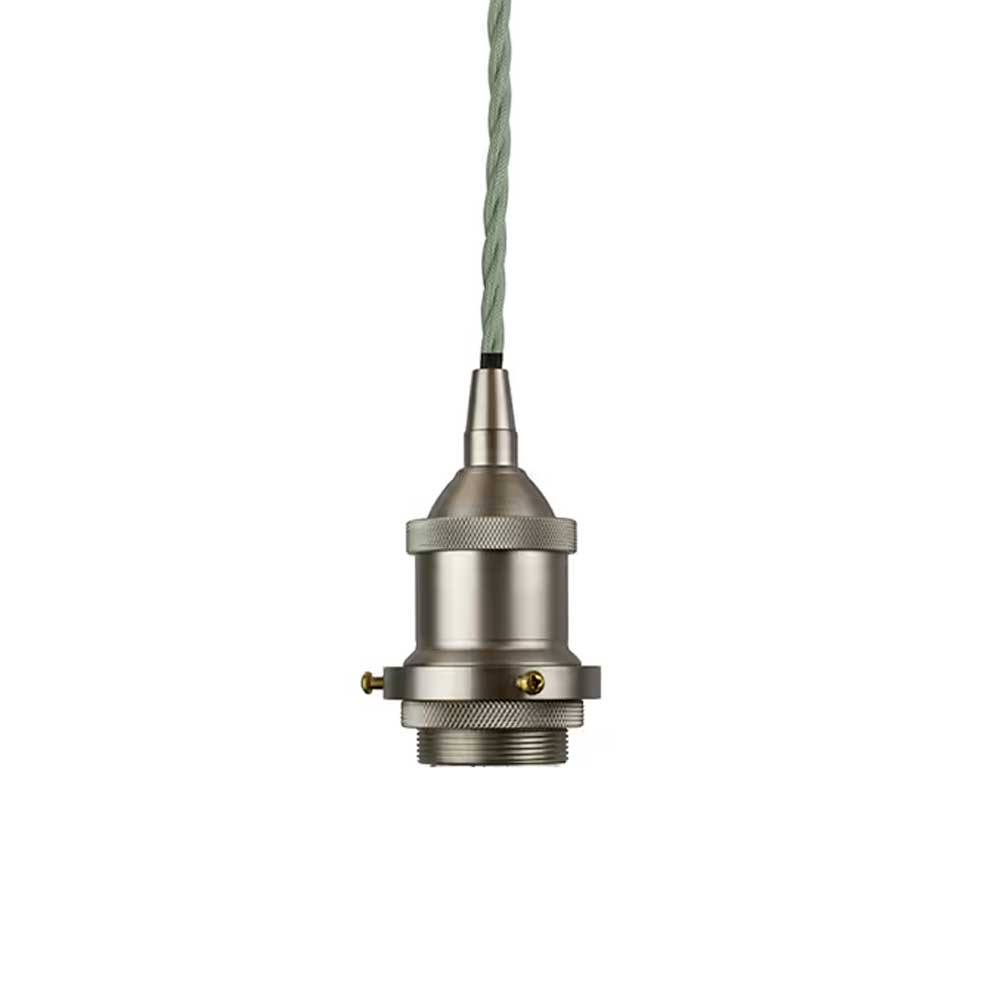 Brushed Chrome Decorative Bulb Holder with Green Twisted Cable