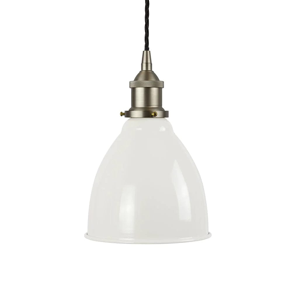 Clay White Classic Painted Pendant Light - Brushed Chrome Lamp Holder & Ceiling Rose - SE Home