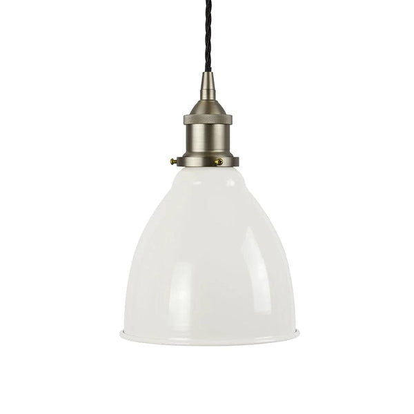 Clay White Classic Painted Pendant Light - Brushed Chrome Lamp Holder & Ceiling Rose - SE Home