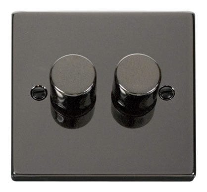Black Nickel - Black Inserts Black Nickel 2 Gang 2 Way LED 100W Trailing Edge Dimmer Light Switch