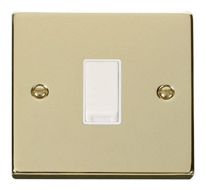 Polished Brass - White Inserts Polished Brass 10A 1 Gang 2 Way Light Switch - White Trim