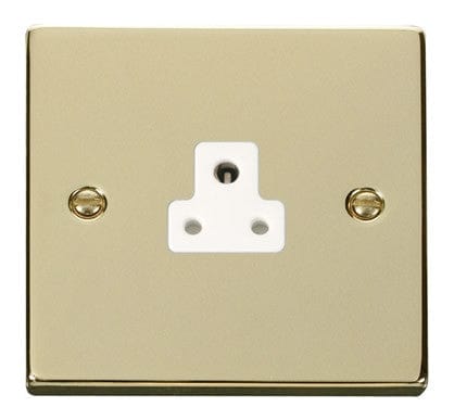 Polished Brass - White Inserts Polished Brass 1 Gang 2A Round Pin Socket - White Trim