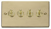 Polished Brass - Black Inserts Polished Brass 4 Gang 2 Way 10AX Toggle Light Switch