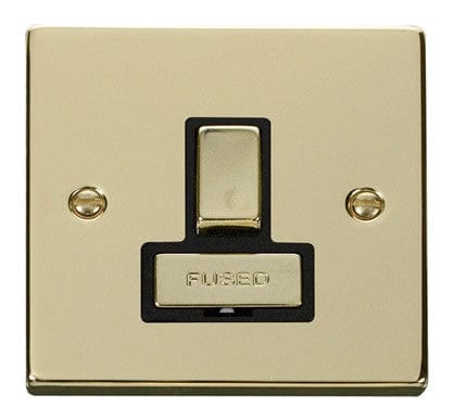 Polished Brass - Black Inserts Polished Brass 13A Fused Ingot Connection Unit Switched - Black Trim