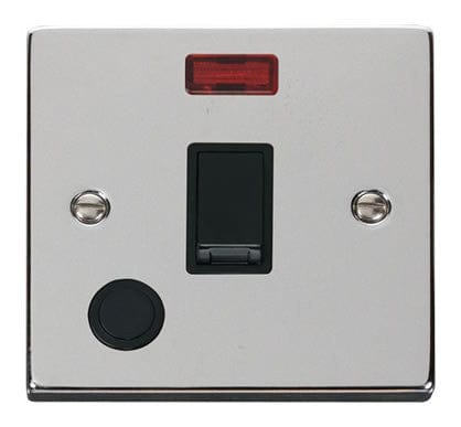 Polished Chrome - Black Inserts Polished Chrome 1 Gang 20A DP Switch With Flex With Neon - Black Trim