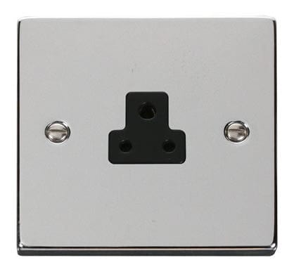 Polished Chrome - Black Inserts Polished Chrome 1 Gang 2A Round Pin Plug Socket - Black Trim
