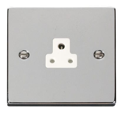 Polished Chrome - White Inserts Polished Chrome 1 Gang 2A Round Pin Plug Socket - White Trim