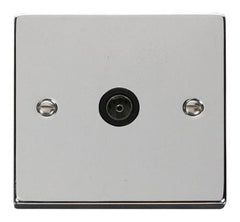 Polished Chrome - Black Inserts Polished Chrome 1 Gang Single Coaxial TV Socket - Black Trim