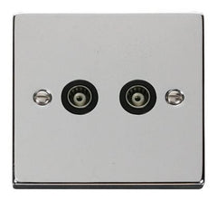 Polished Chrome - Black Inserts Polished Chrome Twin Isolated Coaxial Socket - Black Trim