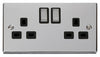 Polished Chrome 2 Gang 13A DP Ingot Twin Double Switched Plug Socket - Black Trim