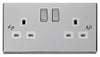 Polished Chrome - White Inserts Polished Chrome 2 Gang 13A DP Ingot Twin Double Switched Plug Socket - White Trim
