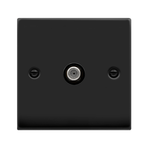 Matt Black - Black Inserts Matt Black Satellite Socket 1 Gang - Black Trim