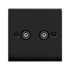 Matt Black - Black Inserts Matt Black Twin Isolated Coaxial Socket - Black Trim