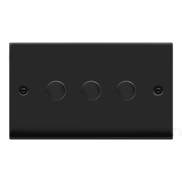 Matt Black - Black Inserts Matt Black 3 Gang 2 Way LED 100W Trailing Edge Dimmer Light Switch