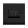 Matt Black - Black Inserts Matt Black 10A 3 Gang 2 Way Ingot Light Switch - Black Trim
