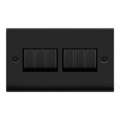 Matt Black - Black Inserts Matt Black 10A 6 Gang 2 Way Ingot Light Switch - Black Trim