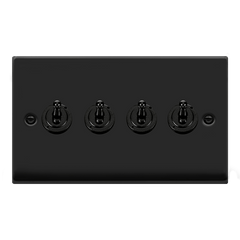 Matt Black - Black Inserts Matt Black 4 Gang 2 Way 10AX Toggle Light Switch