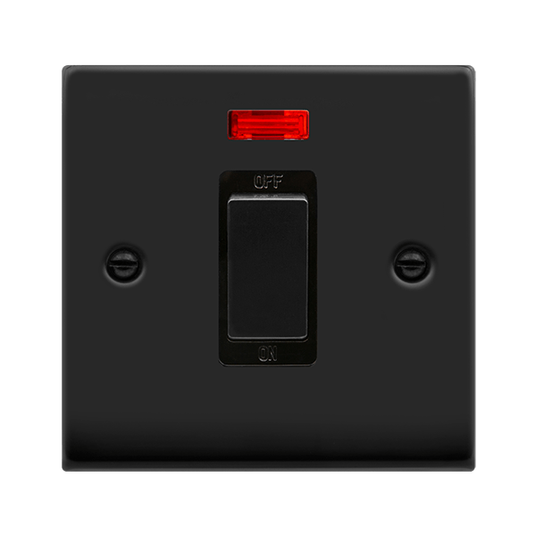 Matt Black - Black Inserts Matt Black 1 Gang Ingot Size 45A Switch With Neon - Black Trim