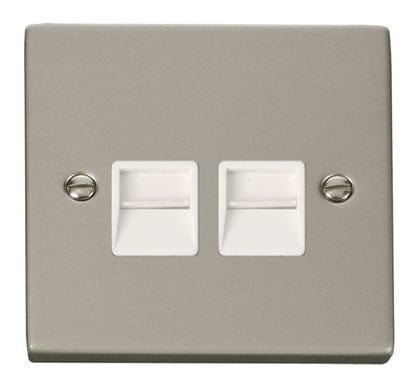 Pearl Nickel - White Inserts Pearl Nickel Secondary Telephone Twin Socket - White Trim