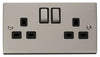 Pearl Nickel - Black Inserts Pearl Nickel 2 Gang 13A DP Ingot Twin Double Switched Plug Socket - Black Trim