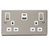 Pearl Nickel 2 Gang 13A DP Ingot Type A & C USB Twin Double Switched Plug Socket - White Trim