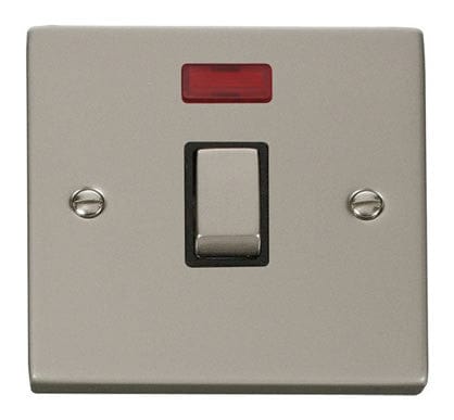 Pearl Nickel - Black Inserts Pearl Nickel 1 Gang 20A Ingot DP Switch With Neon - Black Trim