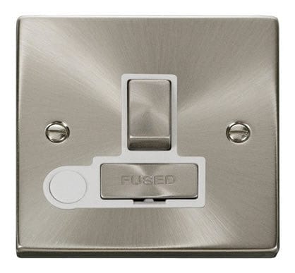 Satin Chrome - White Inserts Satin Chrome 13A Fused Ingot Connection Unit Switched With Flex - White Trim