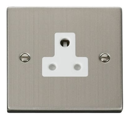 Stainless Steel - White Inserts Stainless Steel 1 Gang 5A Round Pin Socket - White Trim