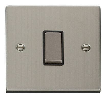 Stainless Steel - Black Inserts Stainless Steel 10A 1 Gang 2 Way Ingot Light Switch - Black Trim