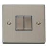 Stainless Steel 10A 2 Gang 2 Way Ingot Light Switch - Grey Trim