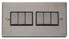 Stainless Steel - Black Inserts Stainless Steel 10A 6 Gang 2 Way Ingot Light Switch - Black Trim