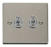 Stainless Steel - White Inserts Stainless Steel 2 Gang 2 Way 10AX Toggle Light Switch