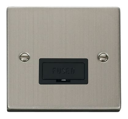 Stainless Steel - Black Inserts Stainless Steel 13A Fused Connection Unit - Black Trim