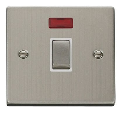 Stainless Steel - White Inserts Stainless Steel 1 Gang 20A Ingot DP Switch With Neon - White Trim