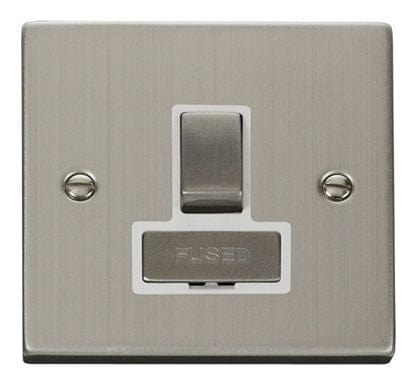 Stainless Steel - White Inserts Stainless Steel 13A Fused Ingot Connection Unit Switched - White Trim