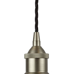 Matt Black Lincoln Painted Pendant Light - Brushed Chrome Lamp Holder & Ceiling Rose - SE Home